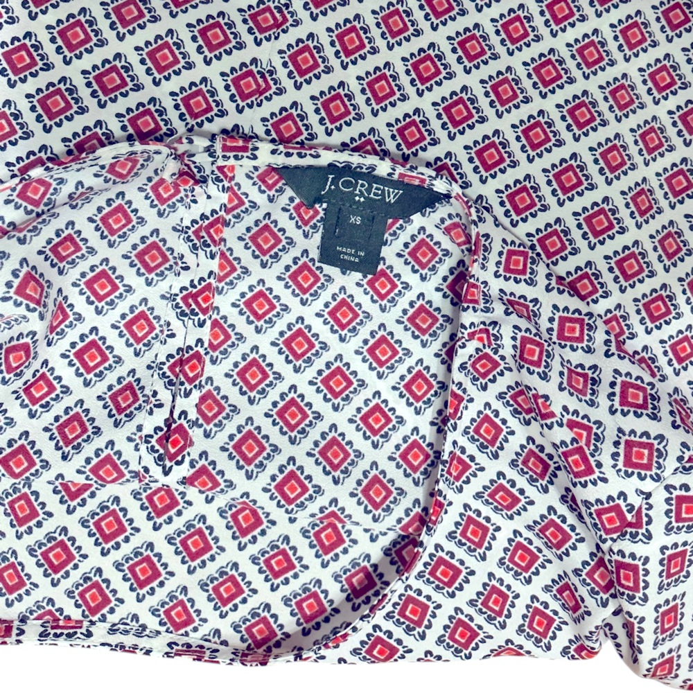 J Crew Geometric Patterned Blouse With Burgundy A… - image 2